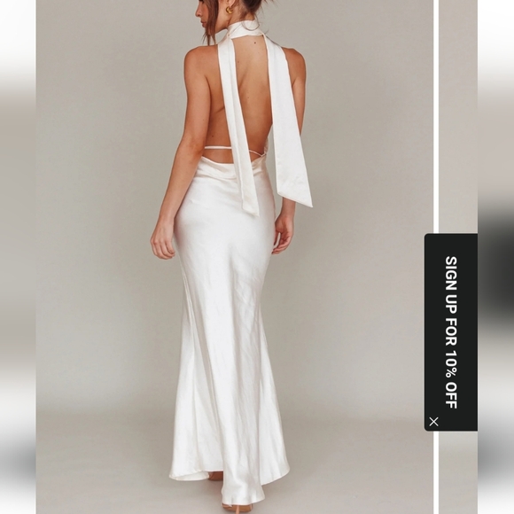 Selfie Leslie Ivory Backless Satin Gown - Picture 2 of 4